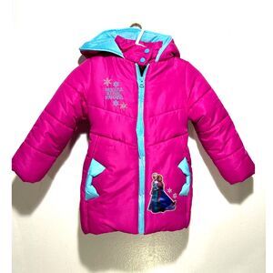 Disney girl winter puffer coat jacket frozen characters pink blue size 3T